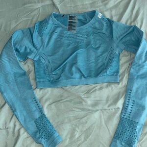 Women's Gymshark Flex Baby Blue Seamless Crop Long Sleeve Top Workout Size XS